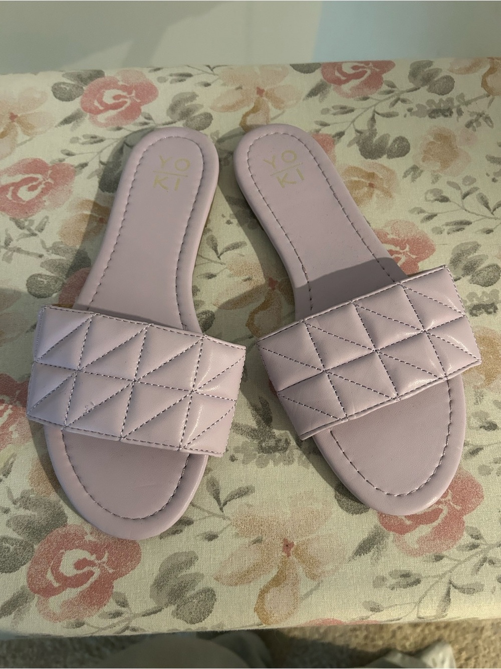 Yoki Quilted Lilac Slide Sandals - Women's Slip-On